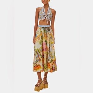 FARM Rio Aracati Multicolor Tropical Midi Skirt, sz XS, Brand New!